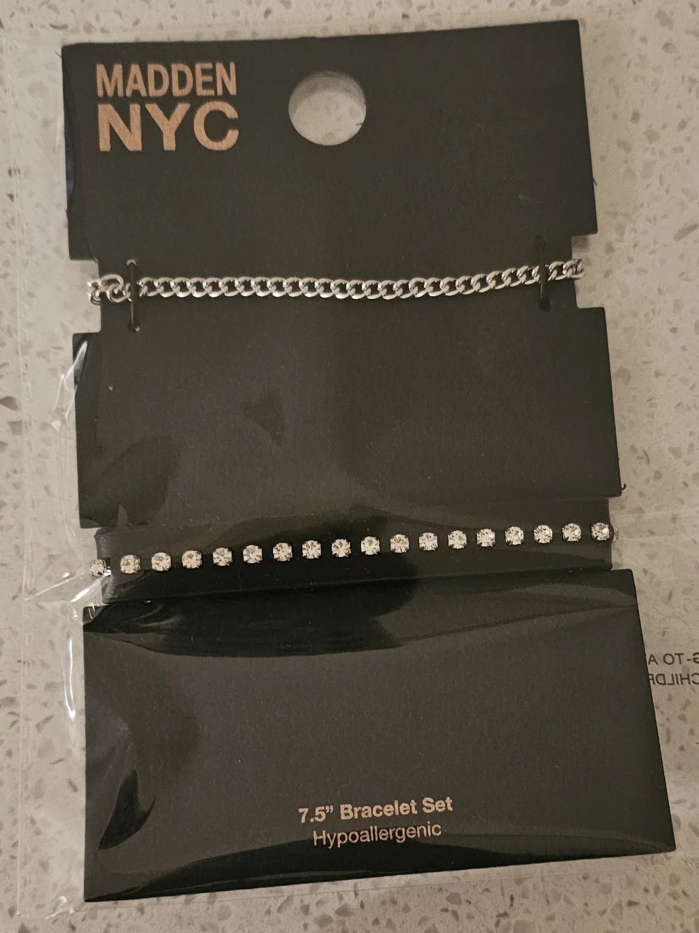 Madden NYC Silver Chain & Rhinestone Bracelet Set